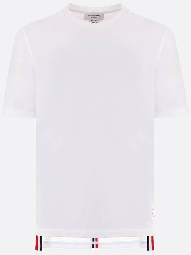 Men's Center Back Striped Short Sleeve T-Shirt White - THOM BROWNE - BALAAN 3