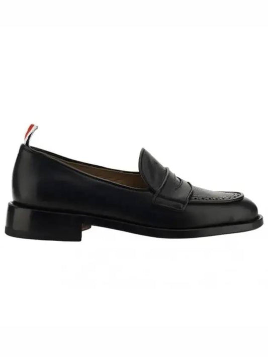 Men's Vitello Flexible Leather Sole Soft Penny Loafer Black - THOM BROWNE - BALAAN 1