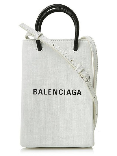 Logo Leather Phone Holder Mini Bag White - BALENCIAGA - BALAAN 2