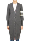 Cotton Crepe Milano Stitch 4-Bar Long V-Neck Cardigan Medium Grey - THOM BROWNE - BALAAN 3