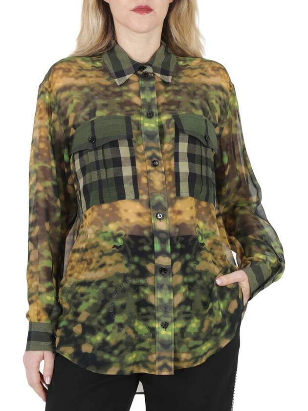 Camouflage Check Flap Pocket Overfit Silk Shirt Green - BURBERRY - BALAAN 2