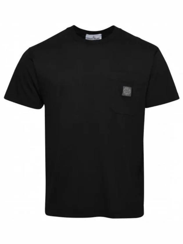 Men's Pisato Effect Logo Patch Pocket Short Sleeve T-Shirt Black - STONE ISLAND - BALAAN 2