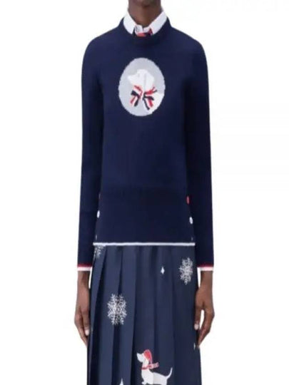 Hector Bow Virgin Wool Knit Top Navy - THOM BROWNE - BALAAN 2