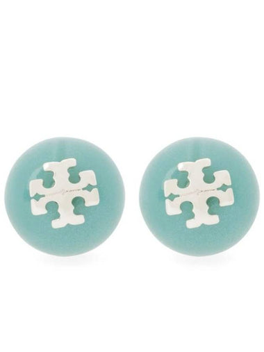 Logo Resin Stud Earrings Silver Soft Blue - TORY BURCH - BALAAN 1