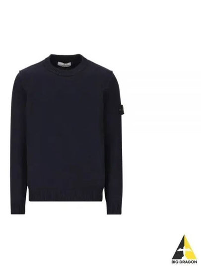 Logo Patch Lambswool Crewneck Knit Top Navy - STONE ISLAND - BALAAN 2