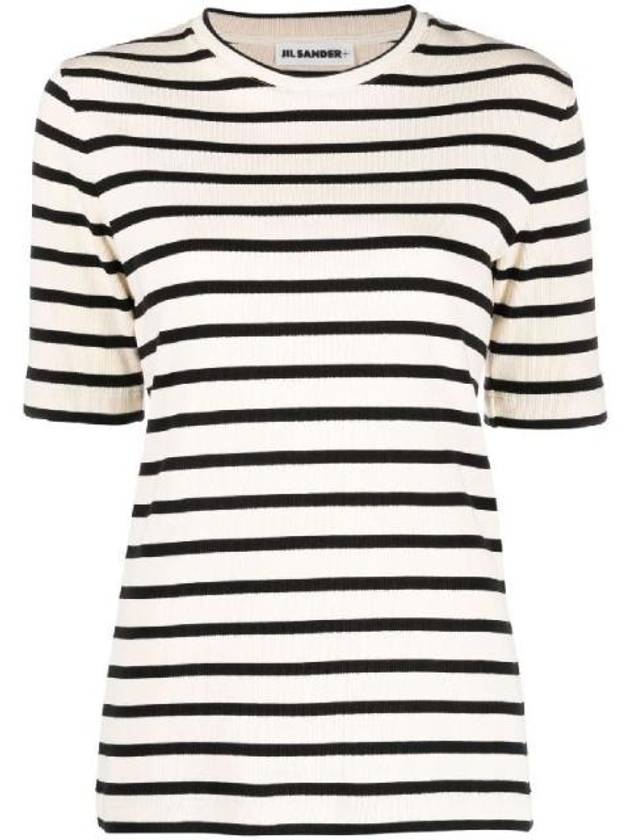 Striped Cotton Short Sleeve T-Shirt Black Beige - JIL SANDER - BALAAN 1