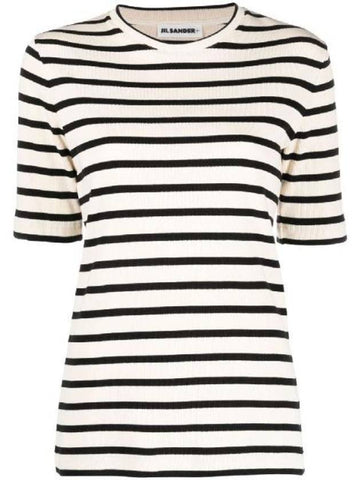 Striped Cotton Short Sleeve T-Shirt Black Beige - JIL SANDER - BALAAN 1