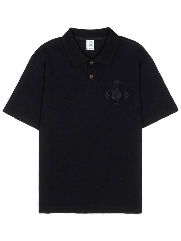 Men's Clover Embroidery Pique Shirt Black - IOEDLE - BALAAN 3