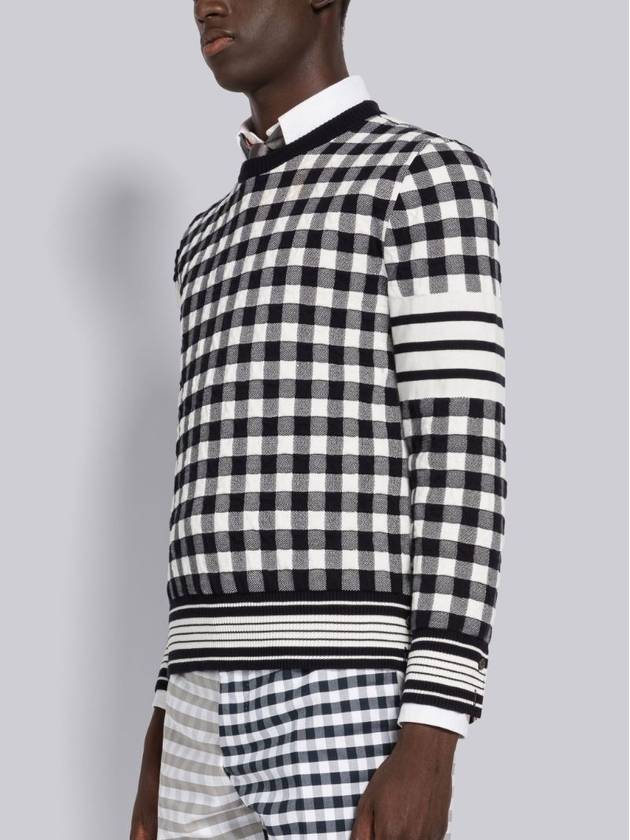 4-Bar Stripe Funmix Gingham Jacquard Cardigan Navy - THOM BROWNE - BALAAN 6