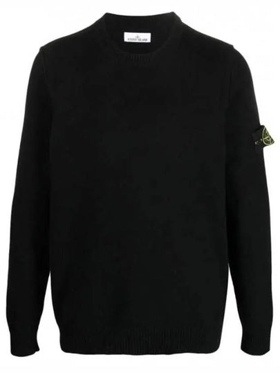 Logo Patch Crew Neck Wool Knit Top Black - STONE ISLAND - BALAAN 2