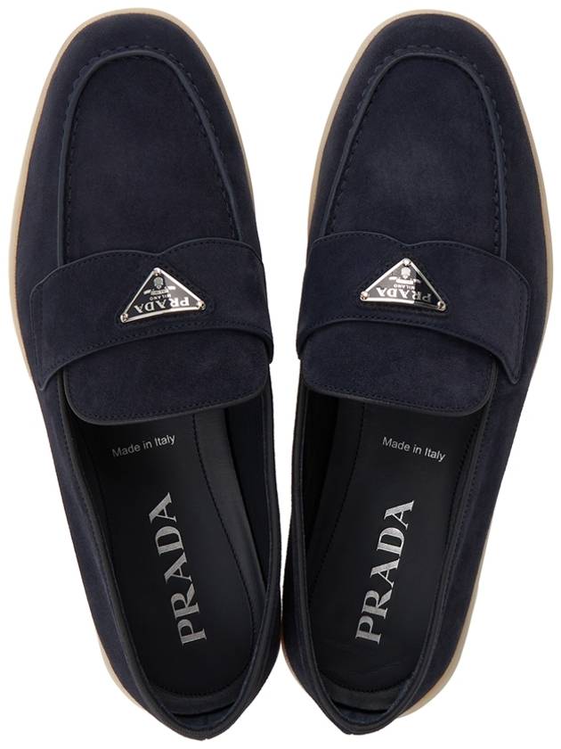 Triangle Logo Suede Loafers Navy - PRADA - BALAAN 3