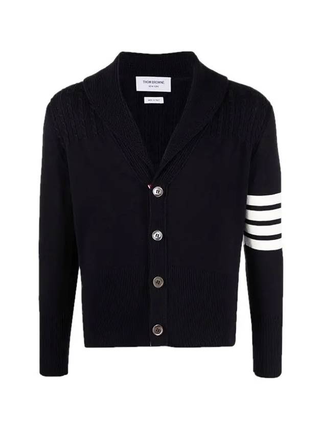 Men's Jersey Stitched Shawl Collar Cardigan Navy - THOM BROWNE - BALAAN 3