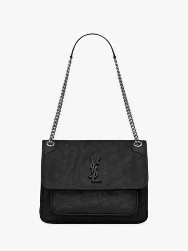 Nikki Medium Krinkle Vintage Leather Shoulder Bag Black - SAINT LAURENT - BALAAN 3