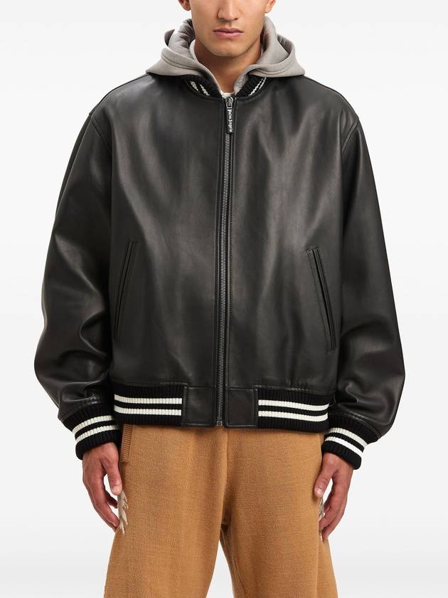 CURVED LOGO LEATHER BOMBER BLACK - OFF W - PALM ANGELS - BALAAN 3