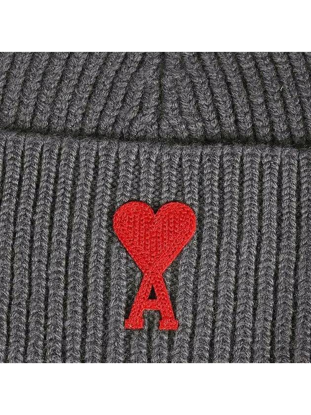 Embroidered Logo Wool Beanie Grey - AMI - BALAAN 3