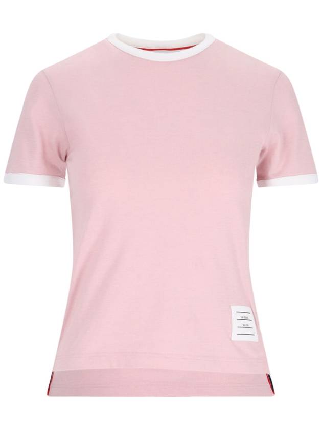 Women's Melange Jersey Ringer Short Sleeve T-Shirt Light Pink - THOM BROWNE - BALAAN 2