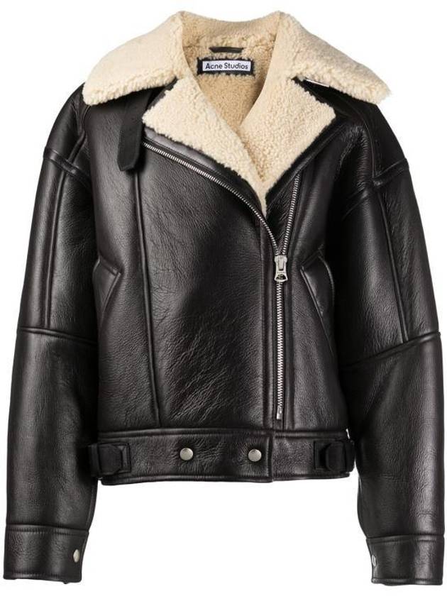 Women's Shearling Leather Biker Jacket Dark Brown - ACNE STUDIOS - BALAAN 5