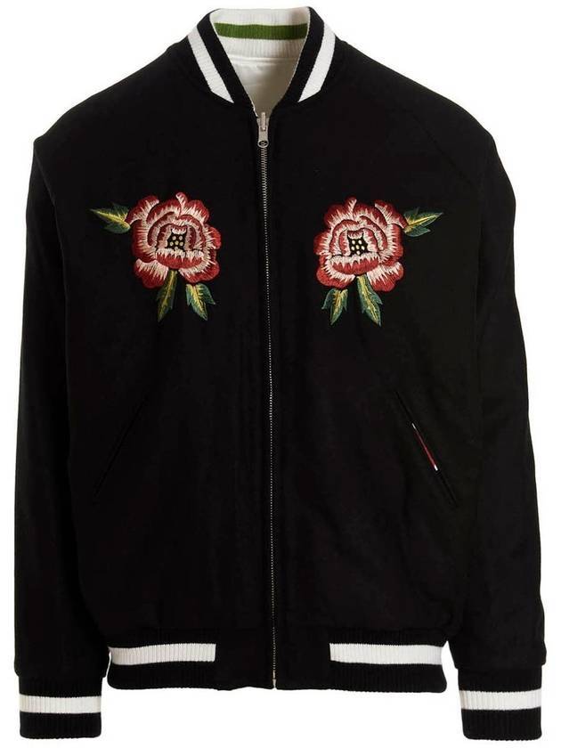 Embroidered French Reversible Bomber Jacket Black - KENZO - BALAAN 1