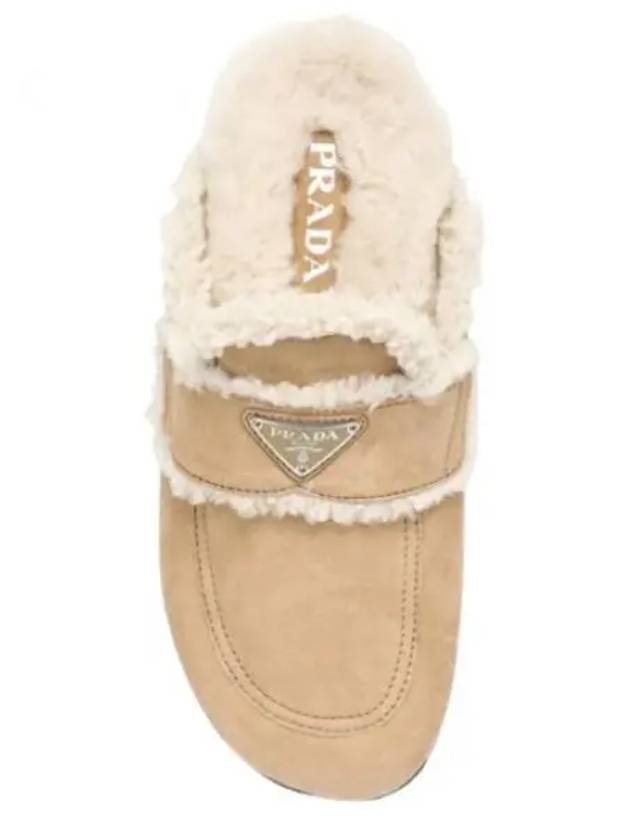 Women's Triangle Logo Shearling Lining Slippers Ecru - PRADA - BALAAN 2