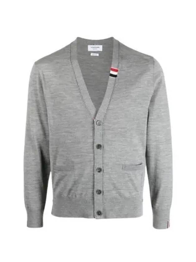 Men's Jersey Stitch V-Neck Cardigan Light Grey - THOM BROWNE - BALAAN 2