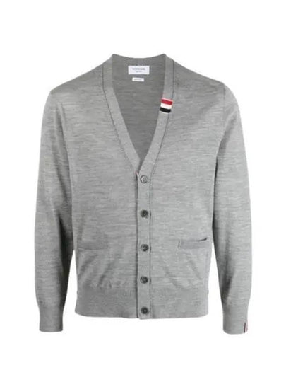 Men's Jersey Stitch V-Neck Cardigan Light Grey - THOM BROWNE - BALAAN 2