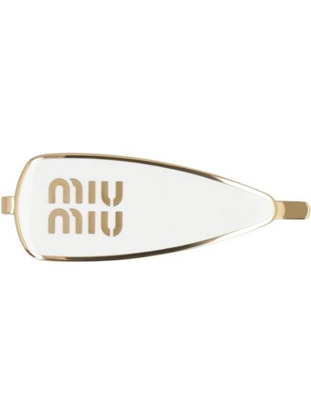 Engraved Logo Enamel Hair Clip White - MIU MIU - BALAAN 3