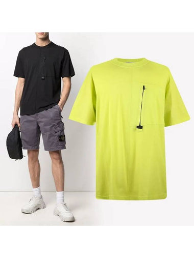 Zipper Pocket Cotton Short Sleeve T-Shirt Green Yellow - STONE ISLAND - BALAAN 1