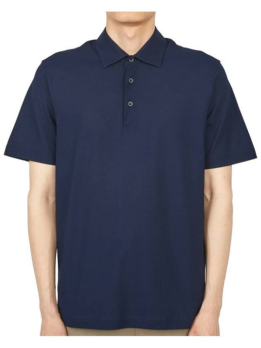 Jersey Cotton PK Shirt Dark Blue - HERNO - BALAAN.