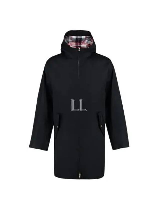 Waterproof Cotton Twill T-Dart Hooded Jacket Navy - THOM BROWNE - BALAAN 2