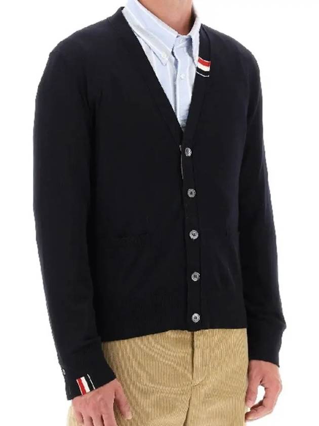 Men's Jersey Stitch V-Neck Cardigan Navy - THOM BROWNE - BALAAN 3