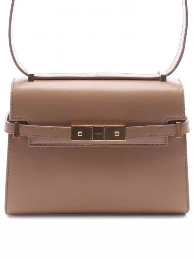 Manhattan Mini Embossed Gold-Tone Logo Leather Cross Bag Beige - SAINT LAURENT - BALAAN 2