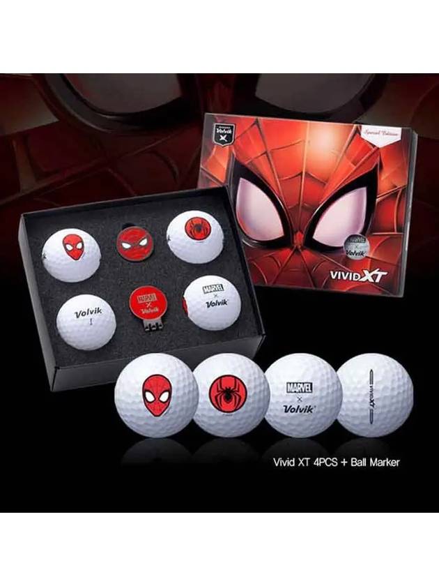 Golf Ball Ball Marker Vivid XT Spiderman 4 Piece 4 Balls - VOLVIK - BALAAN 4