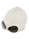 Goggle Detail Ribbed Beanie White - CP COMPANY - BALAAN 4