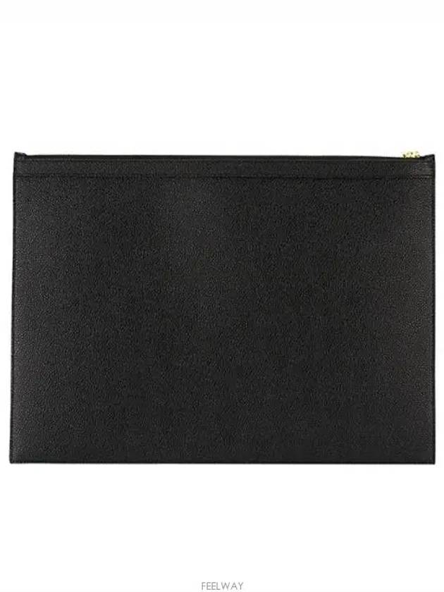 Pebble Grain Leather Large Zipper Laptop Holder Black - THOM BROWNE - BALAAN 3