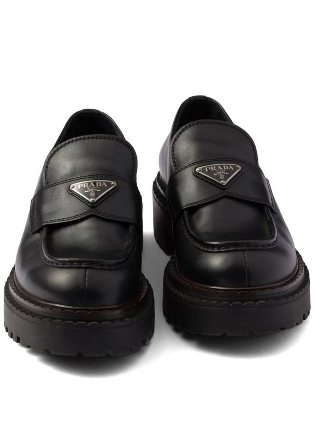 Triangle Logo Leather Loafers Black - PRADA - BALAAN 5