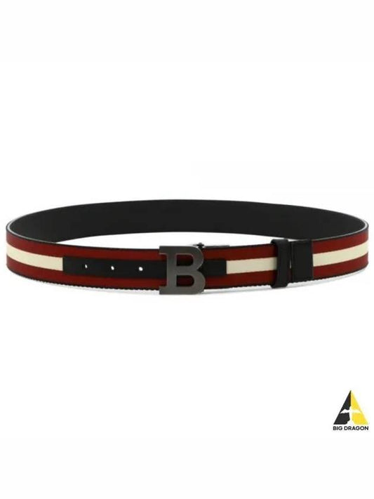 Men's B Buckle Reversible Striped Belt Red Black - BALLY - BALAAN 2