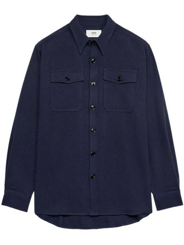 Chest Pocket Long Sleeve Shirt Navy - AMI - BALAAN 1