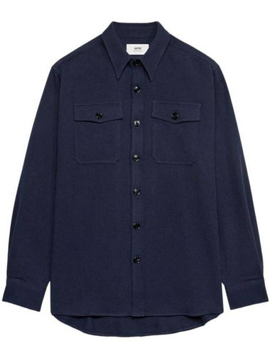 Chest Pocket Long Sleeve Shirt Navy - AMI - BALAAN 1