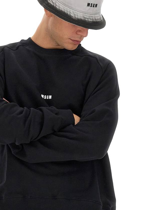 Micro Logo Print Cotton Sweatshirt Black - MSGM - BALAAN 7