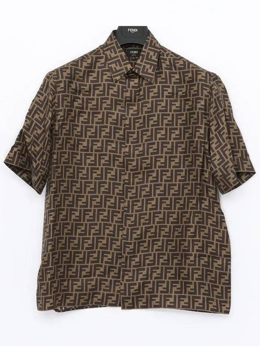 Men's FF Motif Silk Short Sleeve Shirt Brown - FENDI - BALAAN 2