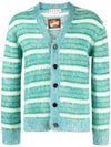 Striped Button Up Wool Cardigan Green - MARNI - BALAAN 1