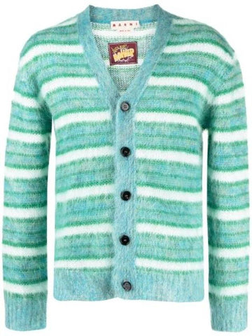 Striped Button Up Wool Cardigan Green - MARNI - BALAAN 1