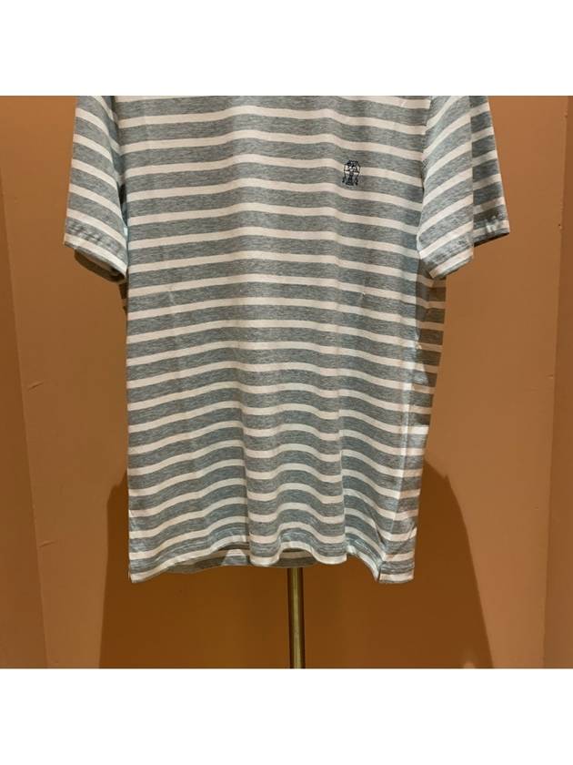 Striped Logo Short Sleeve T-Shirt Grey - BRUNELLO CUCINELLI - BALAAN 4