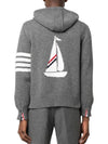 Men's Intarsia 4 Bar Merino Jersey Hooded Zip Up Medium Grey - THOM BROWNE - BALAAN 2