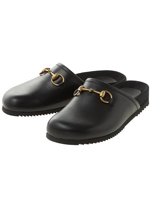 Leather Horsebit Slippers Black - GUCCI - BALAAN.