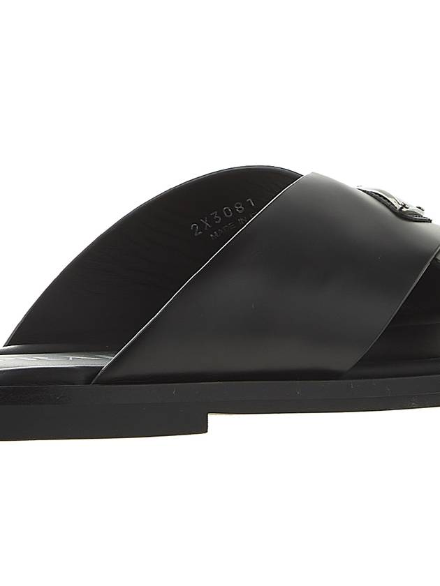 Triangle Logo Leather Slippers Black - PRADA - BALAAN 11