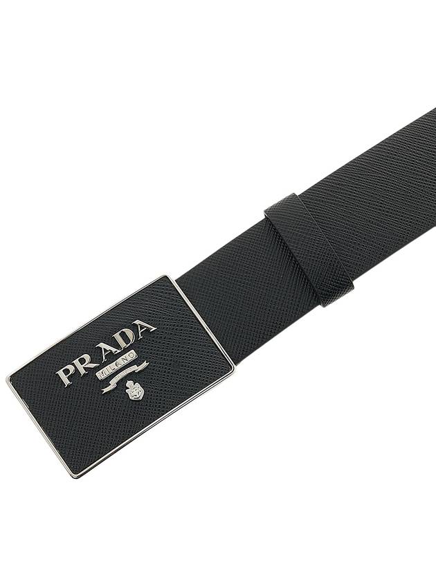 Metal Buckle Saffiano Leather Belt Black - PRADA - BALAAN 7