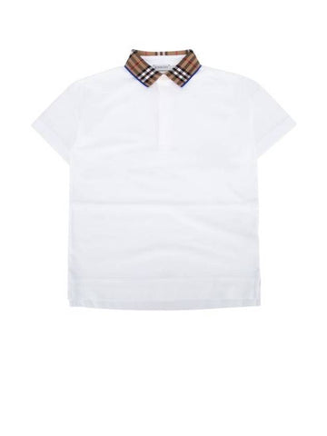 Kids Vintage Check Collar Short Sleeve Polo Shirt White - BURBERRY - BALAAN 1