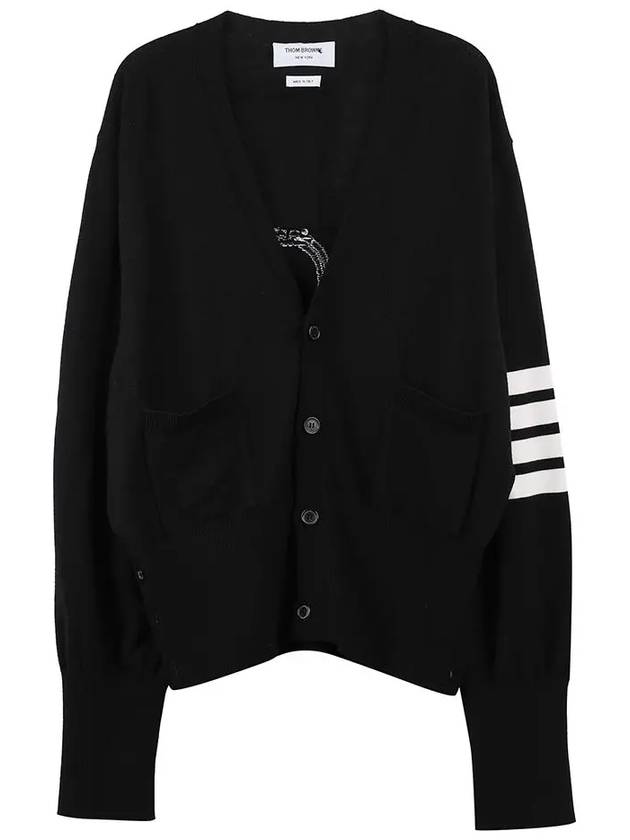 Men's 4 Bar Mr. Tom Icon Intarsia Bag Classic Merino Wool Cardigan Black - THOM BROWNE - BALAAN 7