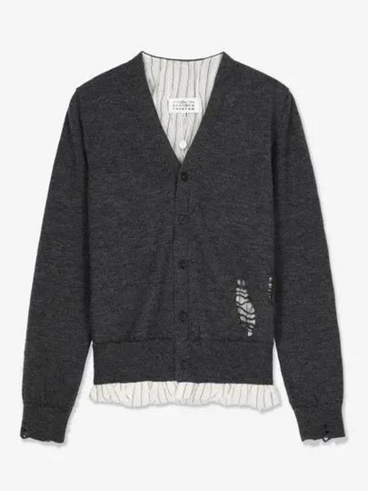 Men's Distressed Cardigan Dark Grey - MAISON MARGIELA - BALAAN 2